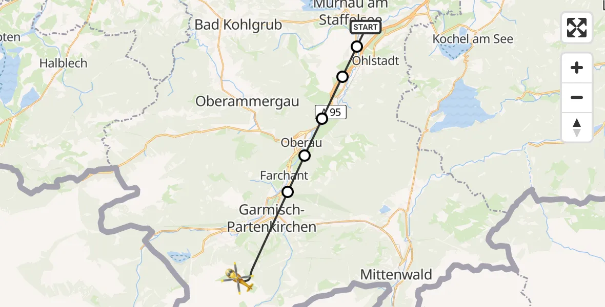 Flugroute Rettungshubschrauber Hechendorf - Garmisch-Partenkirchen, 18 Februar 2026, 11:09
