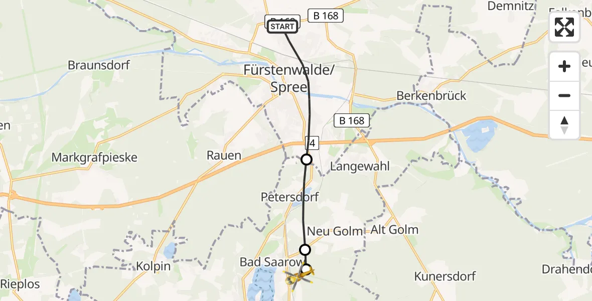 Flugroute Rettungshubschrauber Fürstenwalde/Spree - Bad Saarow, 18 Februar 2026, 11:10