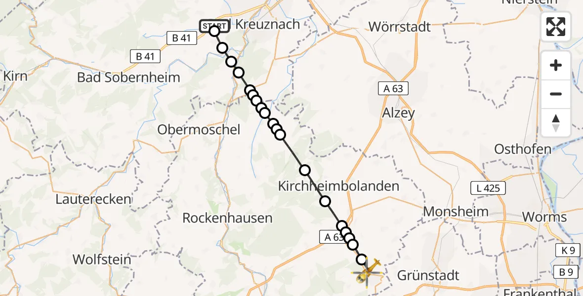 Routekaart van de vlucht: Rettungshubschrauber nach Kerzenheim, Alte Eisenberger Straße