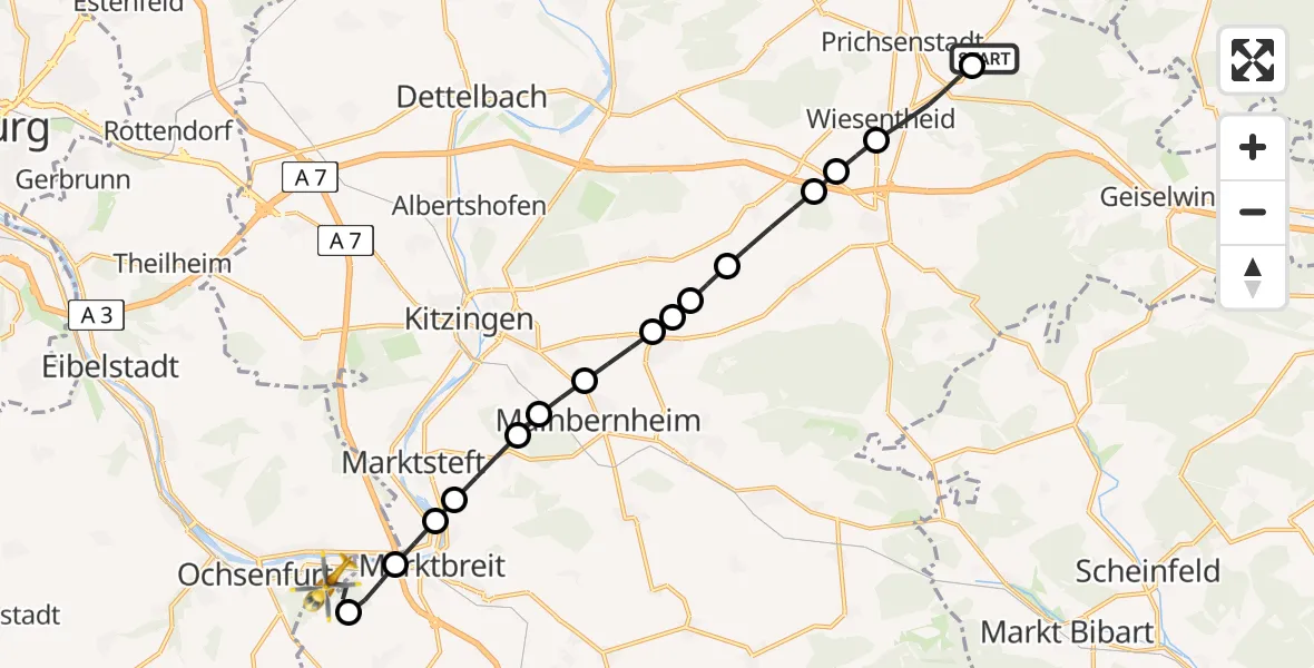 Flugroute Rettungshubschrauber Kirchschönbach - Ochsenfurt, 18 Februar 2026, 11:13