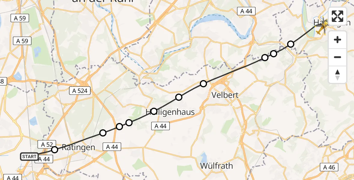 Flugroute Rettungshubschrauber Düsseldorf Airport - Hattingen, 18 Februar 2026, 11:17