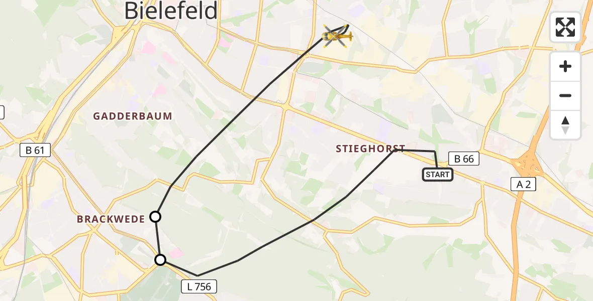Flugroute Rettungshubschrauber Bielefeld - Bielefeld, 18 Februar 2026, 11:23