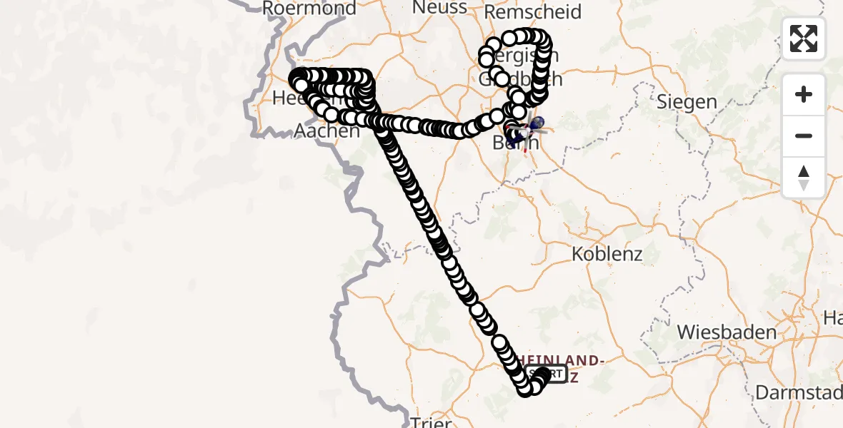 Flugroute Polizeihubschrauber Frankfurt-Hahn Airport - Sankt Augustin, 18 Februar 2026, 11:27
