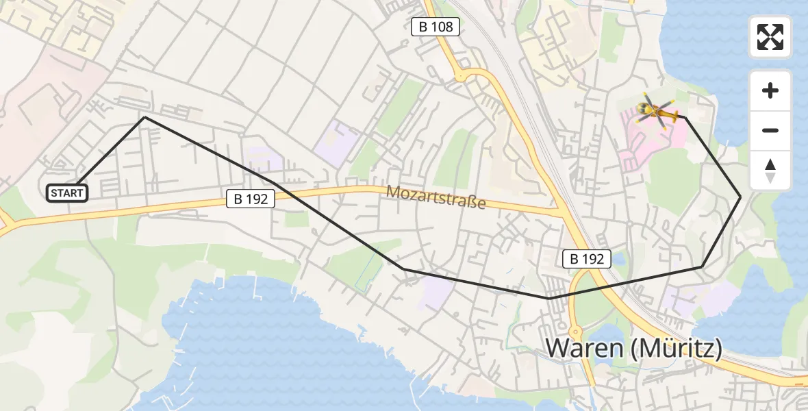 Flugroute Rettungshubschrauber Waren (Müritz) - Waren (Müritz), 18 Februar 2026, 11:31
