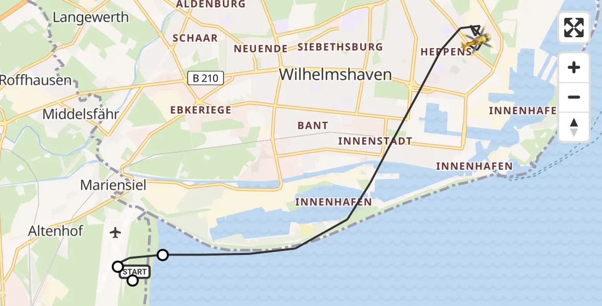Flugroute Rettungshubschrauber JadeWeser Airport - Wilhelmshaven, 18 Februar 2026, 11:32