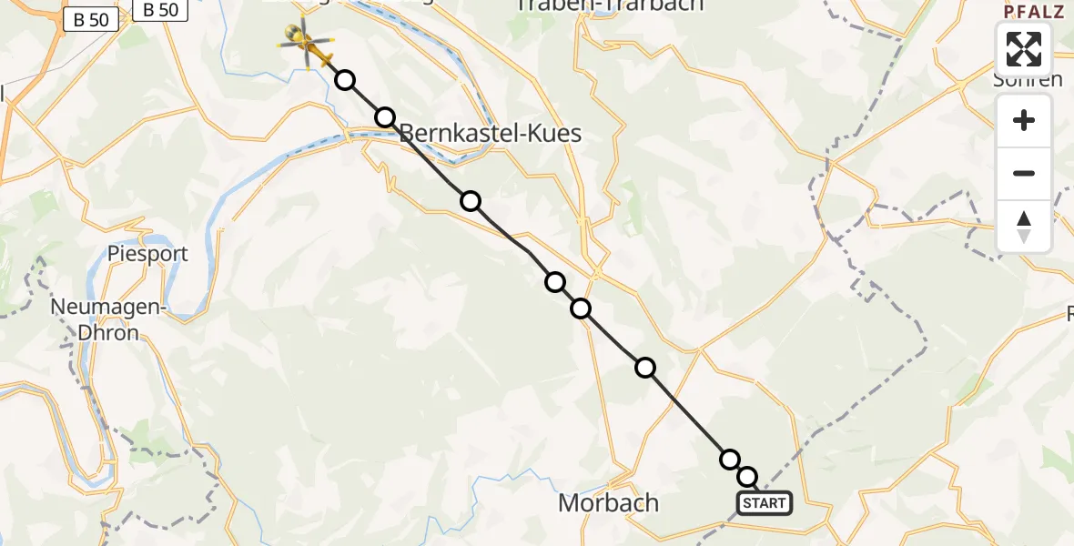 Flugroute Rettungshubschrauber Bruchweiler - Wehlen, 18 Februar 2026, 11:35