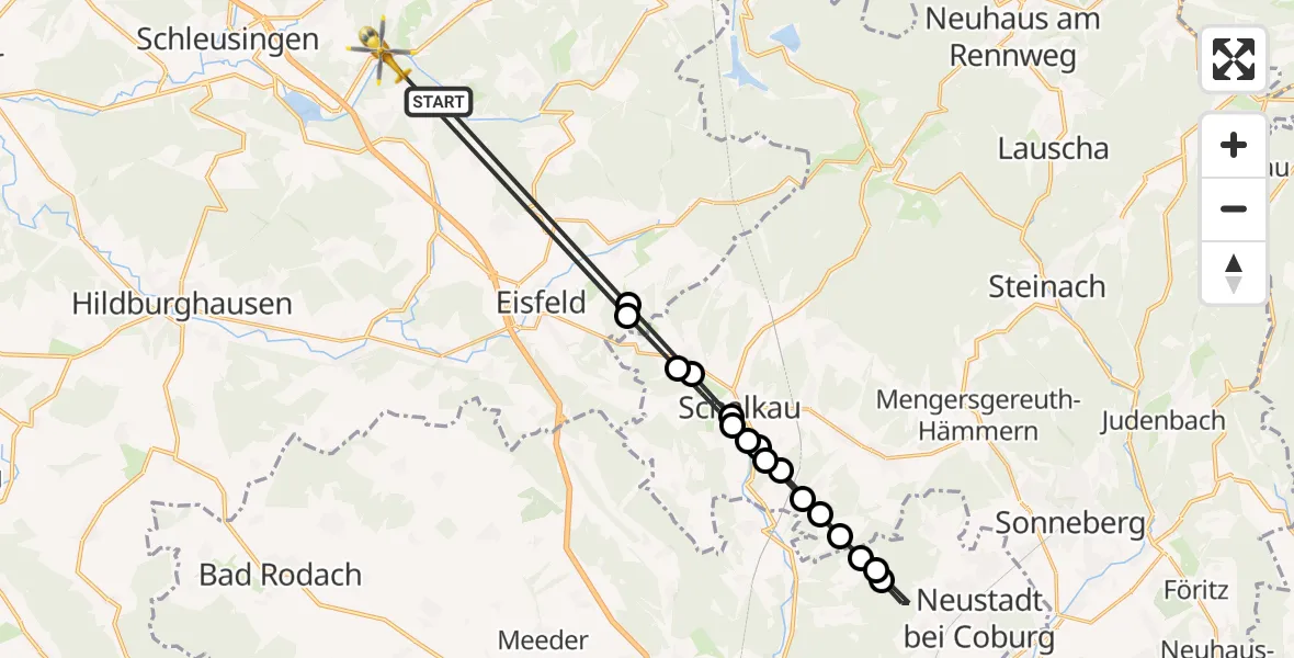 Flugroute Rettungshubschrauber Biberschlag - Waldau, 18 Februar 2026, 11:36