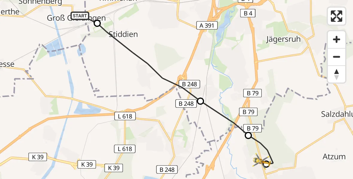 Flugroute Rettungshubschrauber Vechelde - Wolfenbüttel Municipal Hospital Heliport (Christoph 30), 18 Februar 2026, 11:44