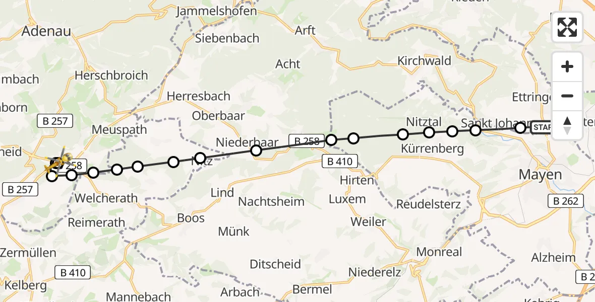 Routekaart van de vlucht: Ambulanzhubschrauber nach Nürburgring Heliport