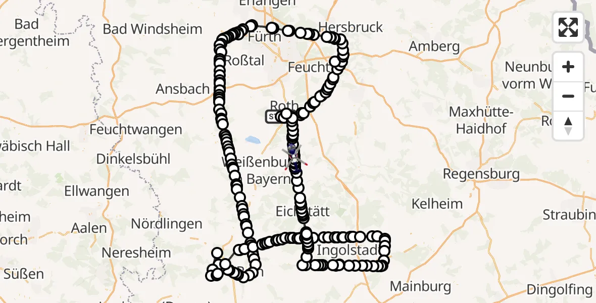 Flugroute Polizeihubschrauber Unterheckenhofen - Thalmannsfeld, 18 Februar 2026, 11:50