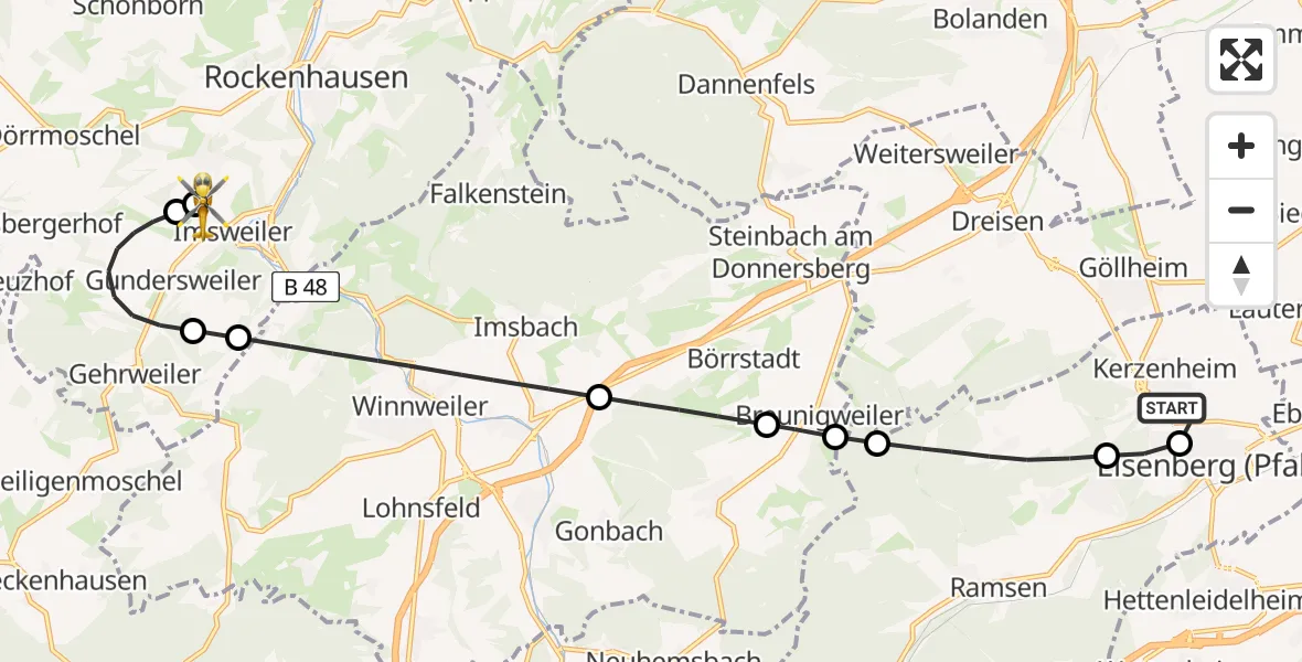 Flugroute Rettungshubschrauber Kerzenheim - Imsweiler UL, 18 Februar 2026, 11:51