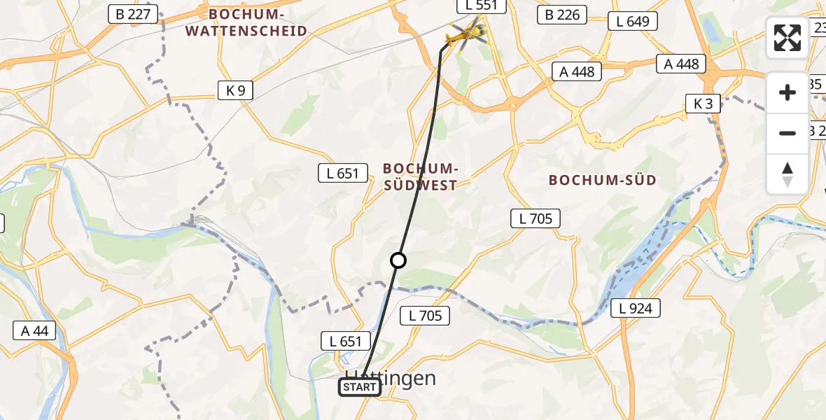 Routekaart van de vlucht: Rettungshubschrauber nach Bochum, Bürkle de la Camp-Platz