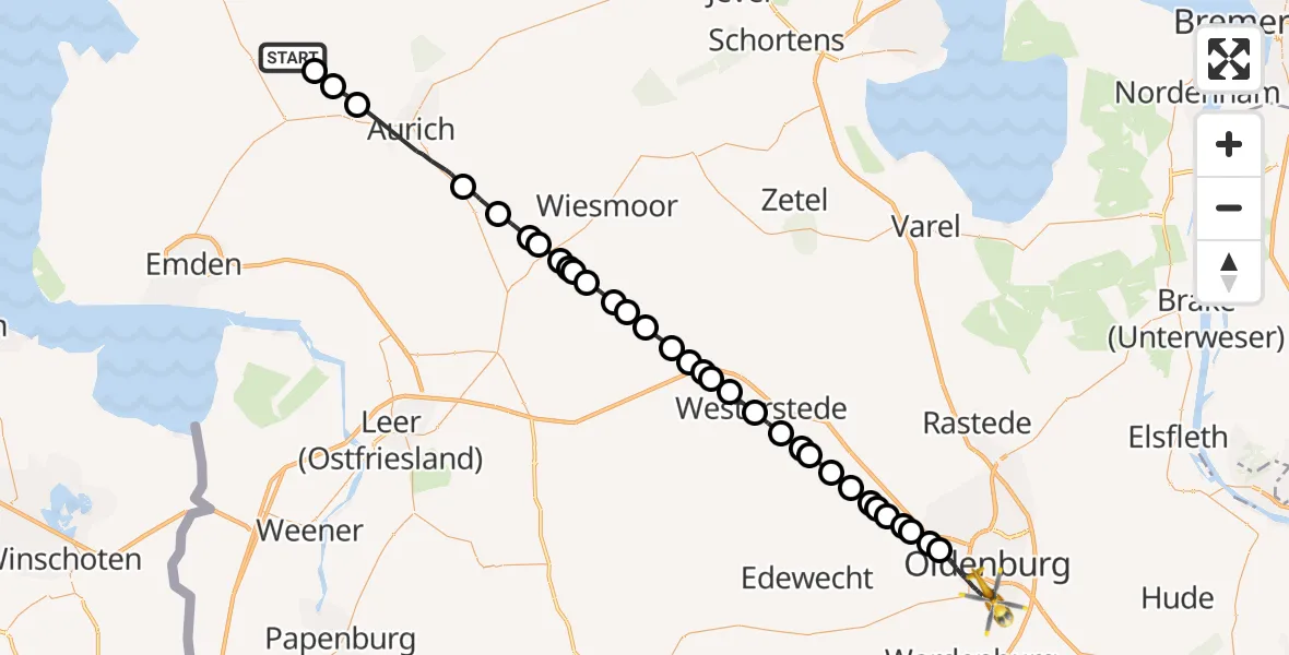 Routekaart van de vlucht: Ambulanzhubschrauber nach Oldenburg, Rahel-Straus-Straße