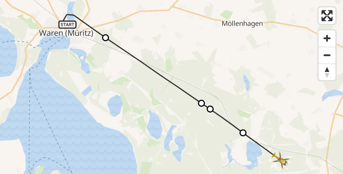 Flugroute Rettungshubschrauber Waren (Müritz) - Klein Vielen, 18 Februar 2026, 12:03