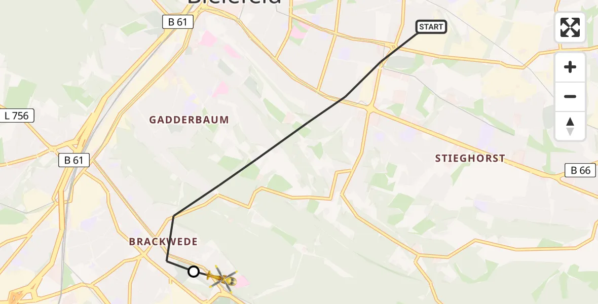 Flugroute Rettungshubschrauber Bielefeld - Luftrettungszentrum Bielefeld, 18 Februar 2026, 12:07