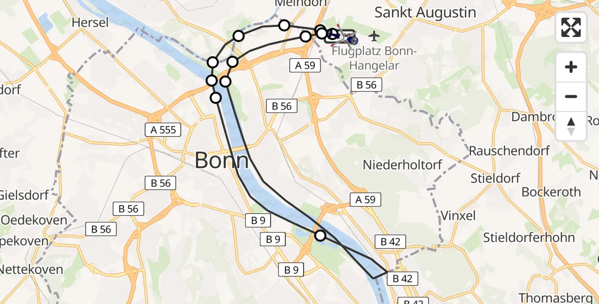 Flugroute Polizeihubschrauber Sankt Augustin - Sankt Augustin, 18 Februar 2026, 12:10