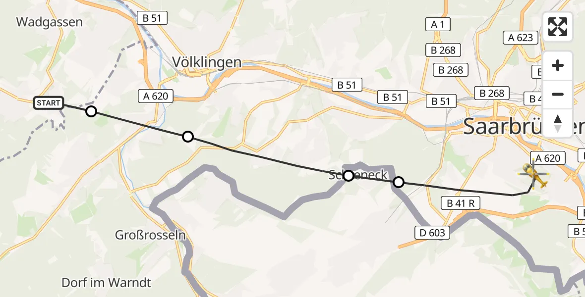 Routekaart van de vlucht: Rettungshubschrauber nach Saarbrücken, Winterberg
