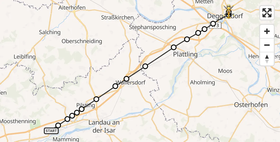 Routekaart van de vlucht: Rettungshubschrauber nach Kleinfilling, Perlasberger Straße