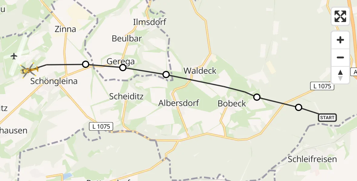 Flugroute Rettungshubschrauber Schleifreisen - Jena-Schöngleina Airfield, 18 Februar 2026, 12:21