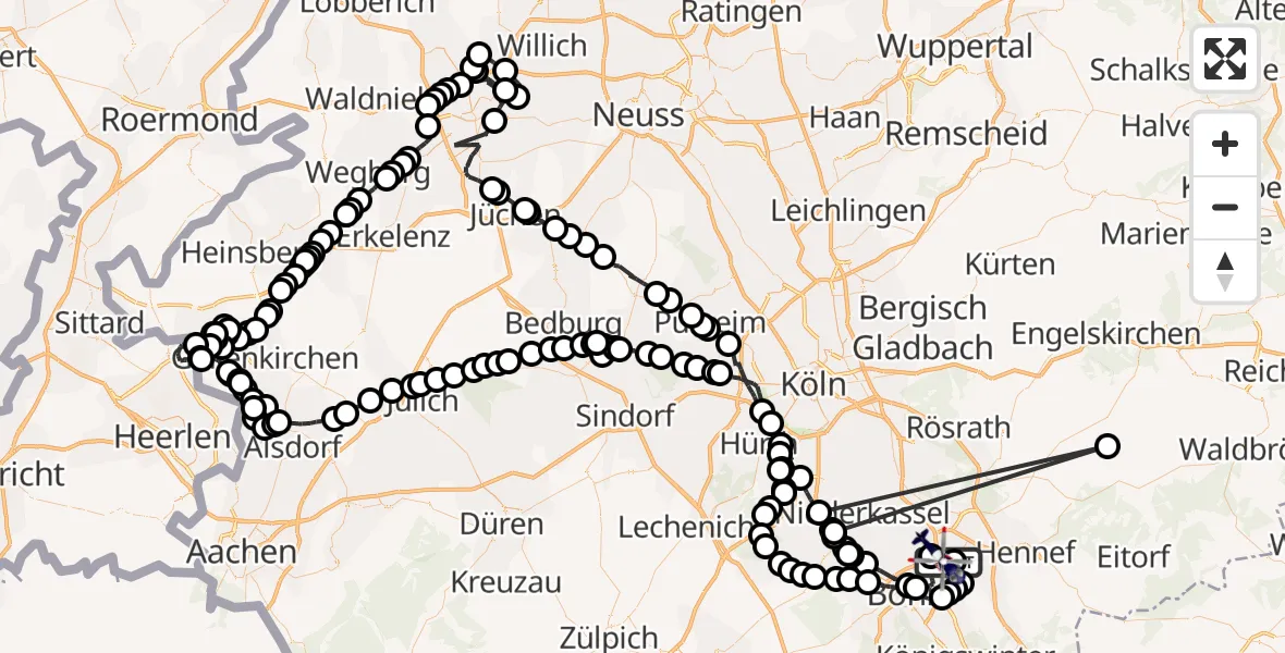 Flugroute Polizeihubschrauber Bonn-Hangelar Airfield - Sankt Augustin, 18 Februar 2026, 12:24