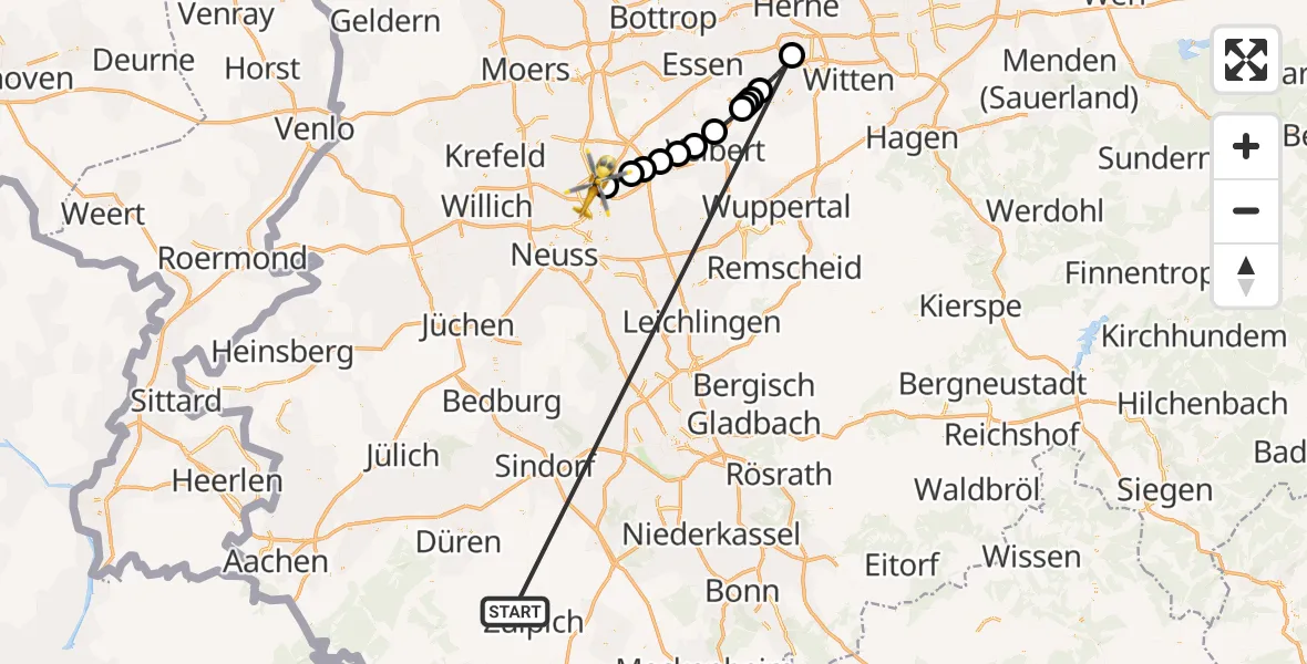 Flugroute Rettungshubschrauber Füssenich - Düsseldorf Airport, 18 Februar 2026, 12:31
