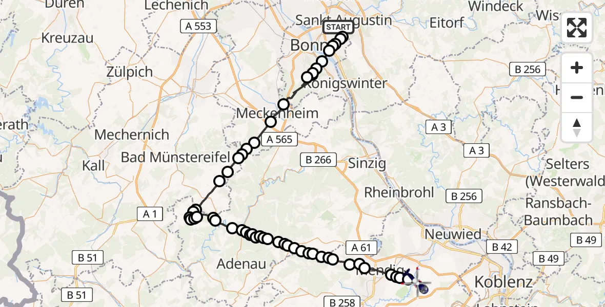 Flugroute Polizeihubschrauber Sankt Augustin - Ochtendung, 18 Februar 2026, 12:40