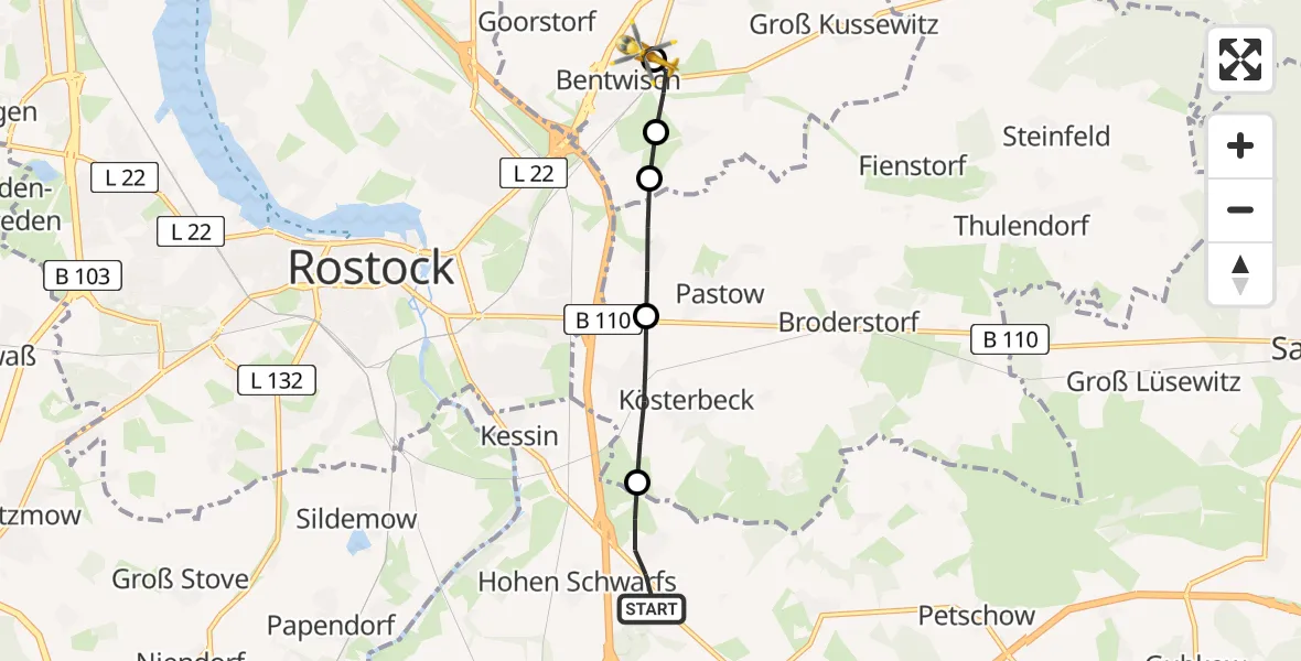 Routekaart van de vlucht: Ambulanzhubschrauber nach Bentwisch, Hallershof