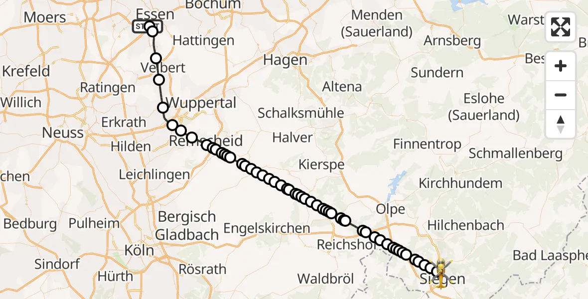 Flugroute Ambulanzhubschrauber Stadtbezirk III - Siegen, 18 Februar 2026, 12:57