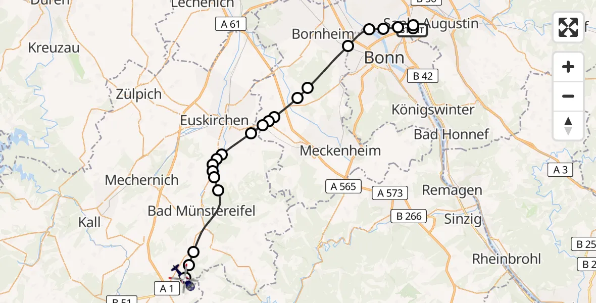 Routekaart van de vlucht: Polizeihubschrauber nach Tondorf, In den Heiden