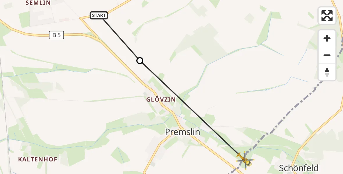 Flugroute Rettungshubschrauber Karstädt - Schönfeld, 18 Februar 2026, 13:06