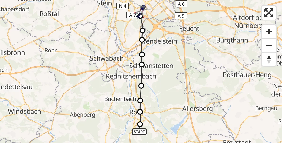 Flugroute Polizeihubschrauber Roth Airfield - Nürnberg, 18 Februar 2026, 13:15