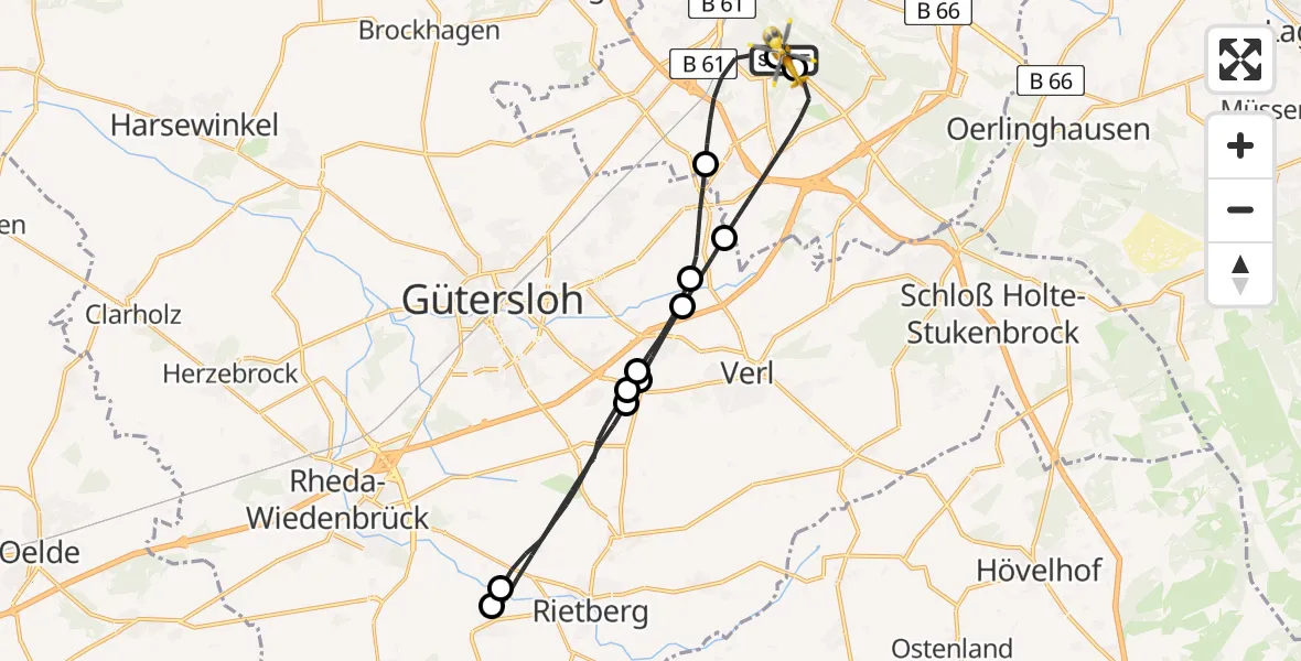 Flugroute Rettungshubschrauber Luftrettungszentrum Bielefeld - Luftrettungszentrum Bielefeld, 18 Februar 2026, 13:40
