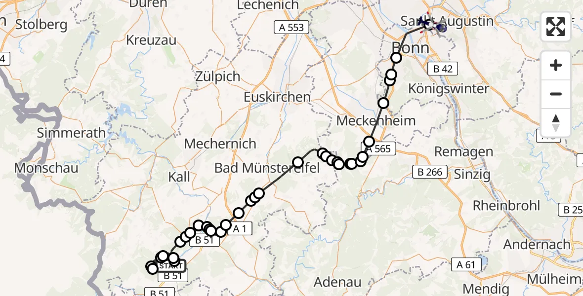 Flugroute Polizeihubschrauber Schmidtheim - Sankt Augustin, 18 Februar 2026, 13:42