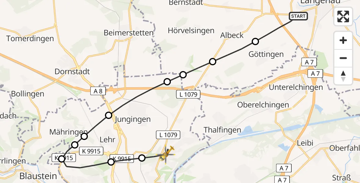 Flugroute Rettungshubschrauber Langenau - Ulm, 18 Februar 2026, 13:43