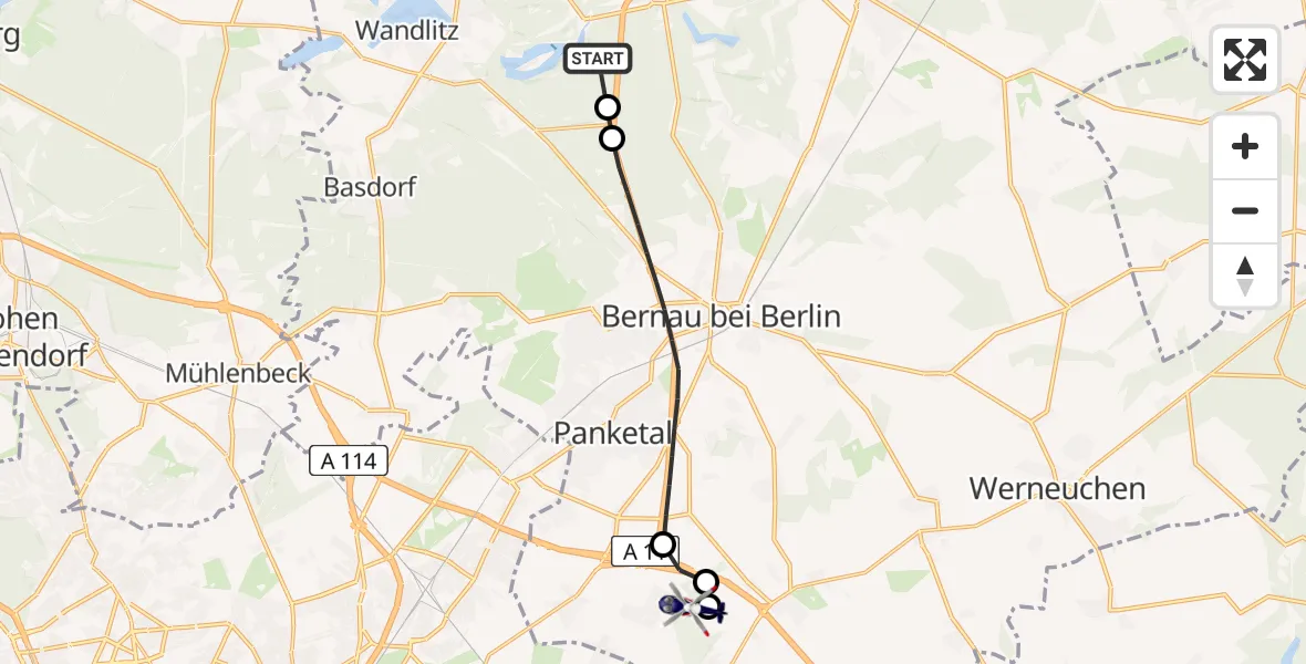 Flugroute Polizeihubschrauber Ützdorf - Ahrensfelde Heliport, 18 Februar 2026, 13:48