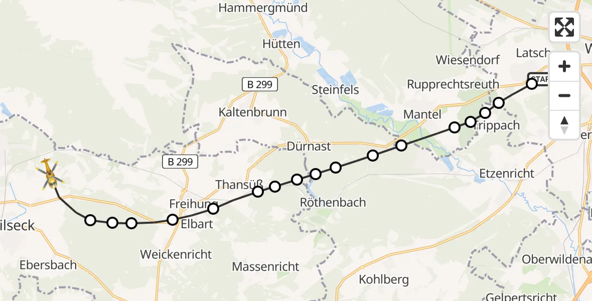 Flugroute Rettungshubschrauber Latsch - Vilseck, 18 Februar 2026, 13:57