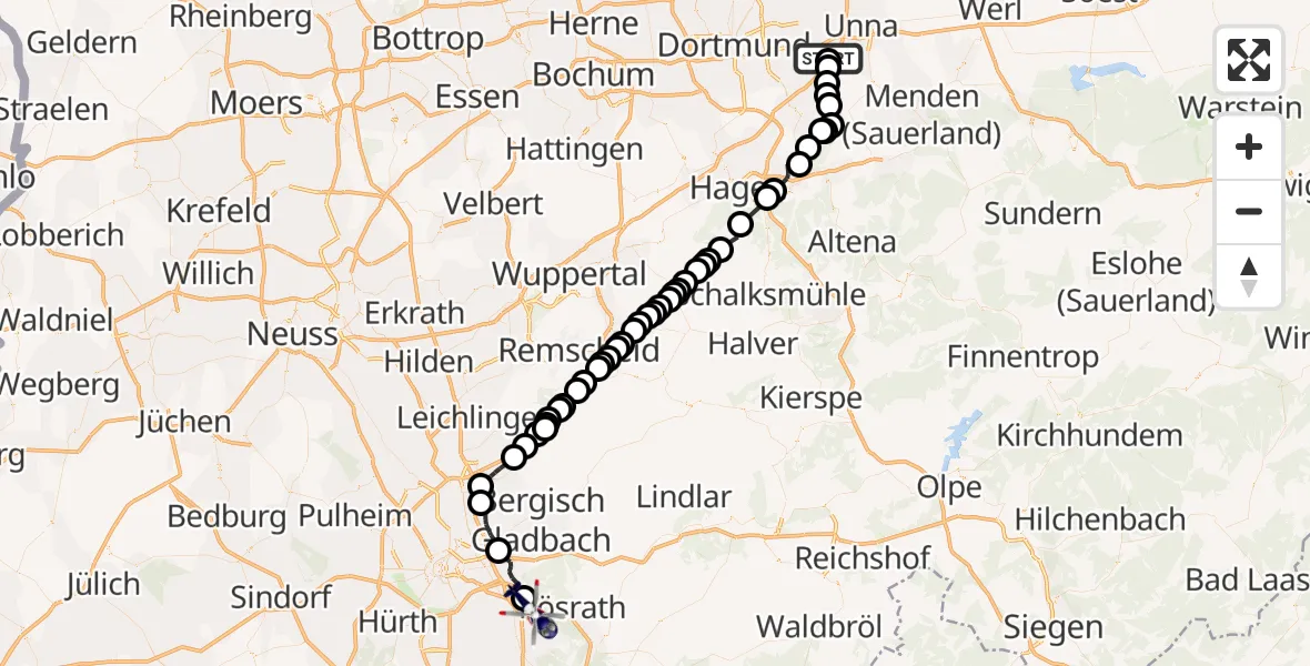 Flugroute Polizeihubschrauber Holzwickede - Porz, 18 Februar 2026, 14:02
