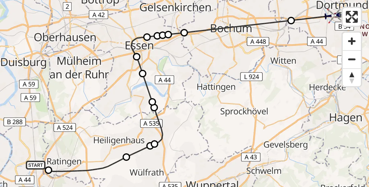 Flugroute Polizeihubschrauber Düsseldorf Airport - Dortmund, 18 Februar 2026, 14:09