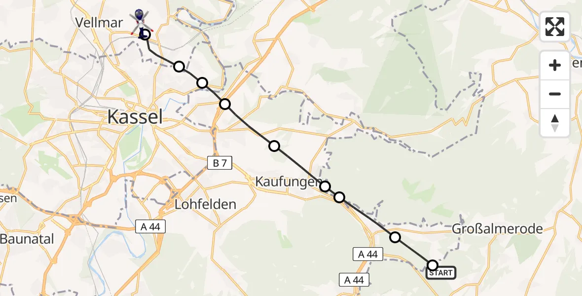 Flugroute Polizeihubschrauber Hessisch Lichtenau - Fuldatal Federal Police Heliport, 18 Februar 2026, 14:09