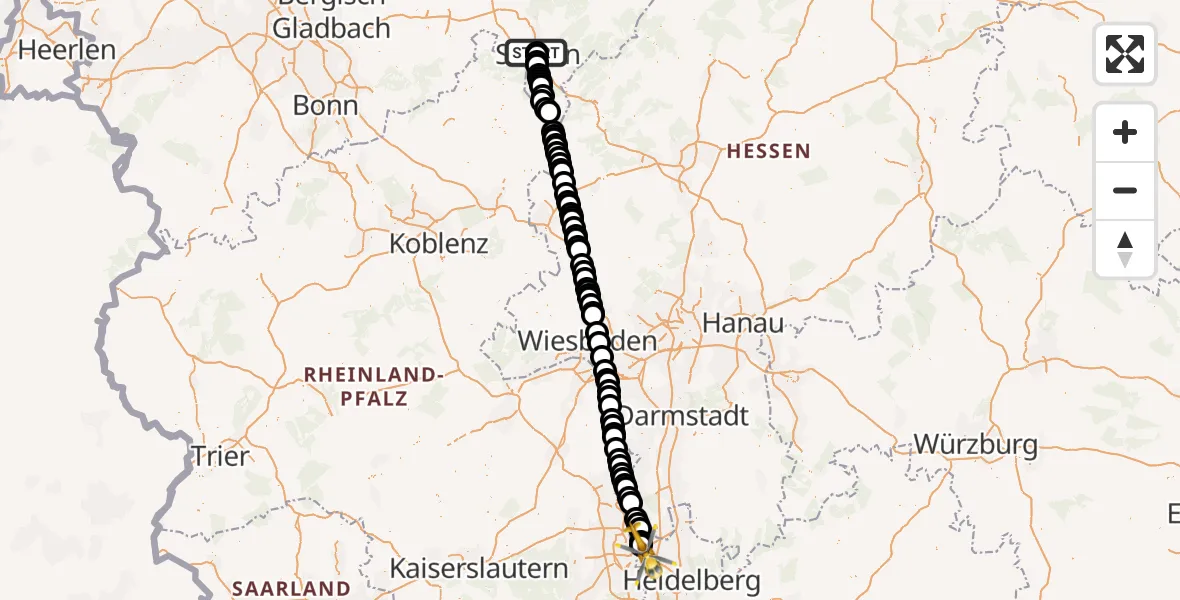 Flugroute Ambulanzhubschrauber Siegen - Neckarstadt-Ost/Wohlgelegen, 18 Februar 2026, 14:15