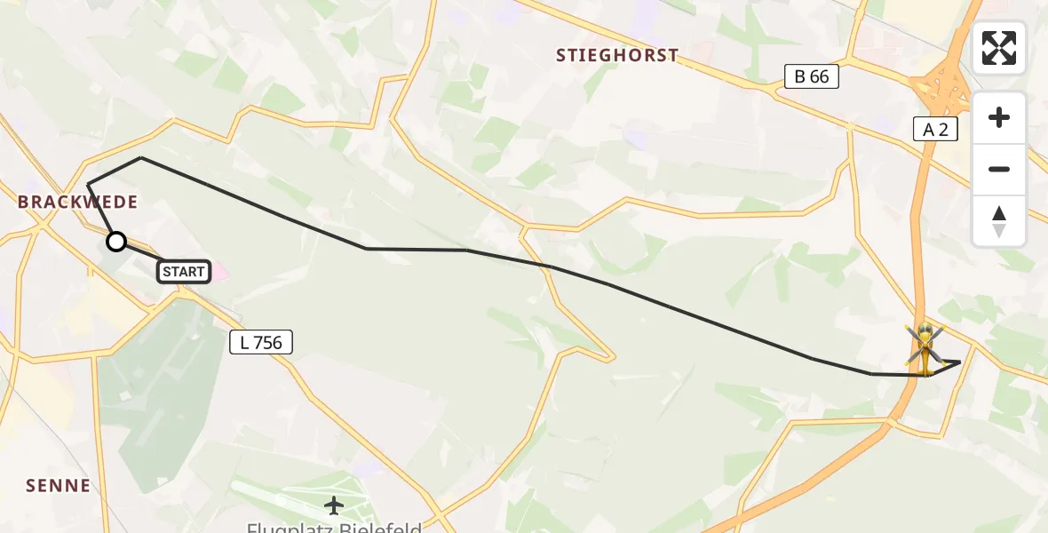 Flugroute Rettungshubschrauber Luftrettungszentrum Bielefeld - Bielefeld, 18 Februar 2026, 14:17