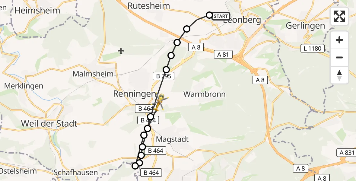 Routekaart van de vlucht: Rettungshubschrauber nach Renningen, K 1008
