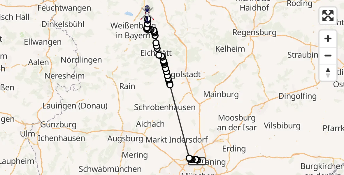 Flugroute Polizeihubschrauber Oberschleißheim - Schloßberg, 18 Februar 2026, 14:25