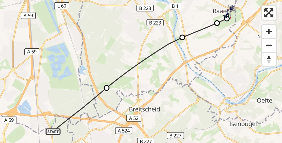 Flugroute Polizeihubschrauber Duisburg-Süd - Essen-Mülheim Airport, 18 Februar 2026, 14:44