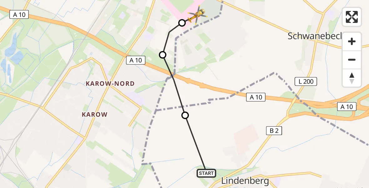 Flugroute Rettungshubschrauber Lindenberg - Helios Clinic Berlin-Buch Heliport, 18 Februar 2026, 14:44