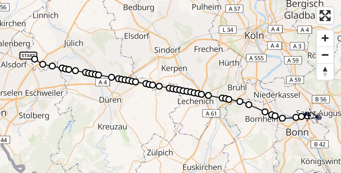 Flugroute Polizeihubschrauber Siersdorf - Sankt Augustin, 18 Februar 2026, 14:44