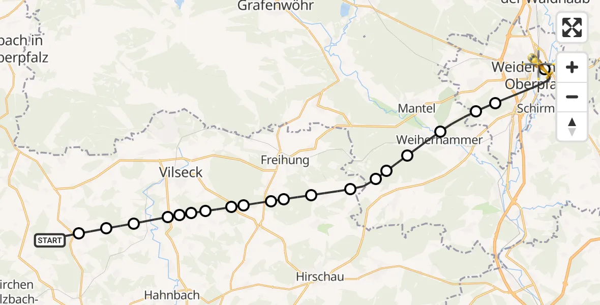 Routekaart van de vlucht: Ambulanzhubschrauber nach Weiden Hospital Heliport