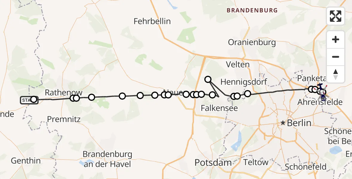 Flugroute Polizeihubschrauber Wust - Bernau, 18 Februar 2026, 14:48