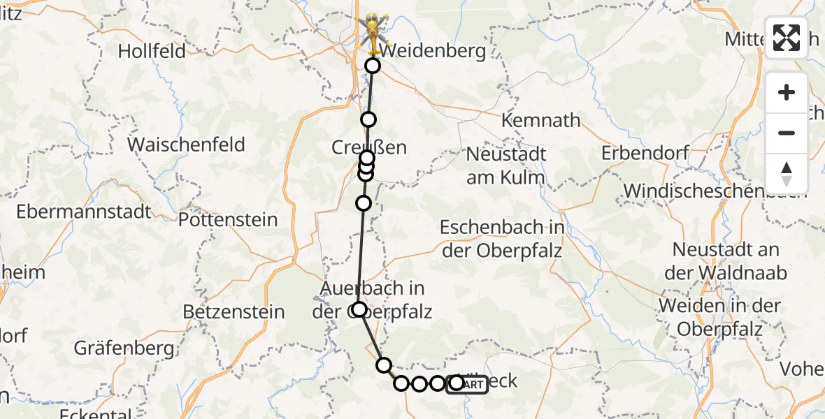 Flugroute Rettungshubschrauber Schlicht - Bayreuth, 18 Februar 2026, 14:55