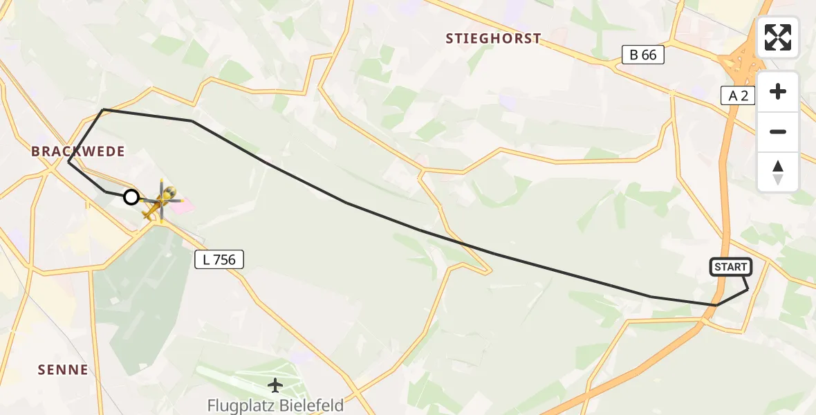 Flugroute Rettungshubschrauber Bielefeld - Luftrettungszentrum Bielefeld, 18 Februar 2026, 15:12